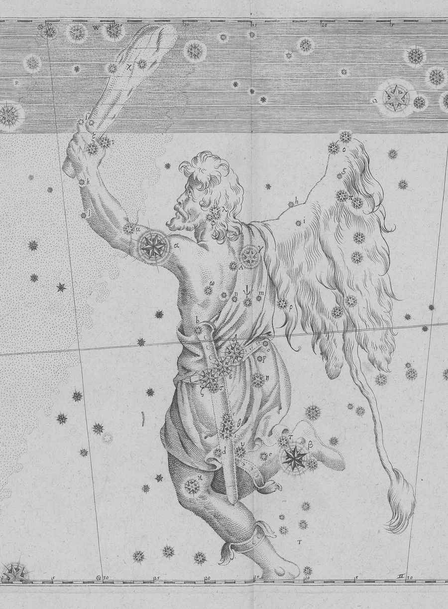 Orión · Uranometria de Johann Bayer, 1603 — grabado en cobre